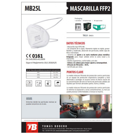 DERMIK MB25L MASCARILLA FFP2 CABLE (25 UDS)