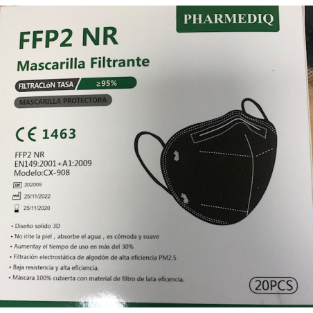 MASCARILLA PHARMEDIQ FFP2 NEGRO (20 UDS)
