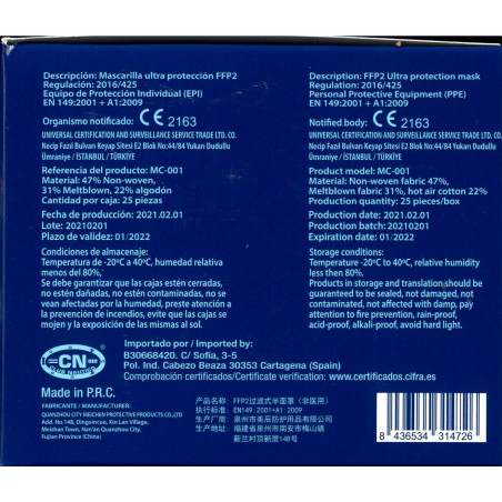 MASCARILLA FFP2 NEGRA * CN (CAJA 25 UDS)